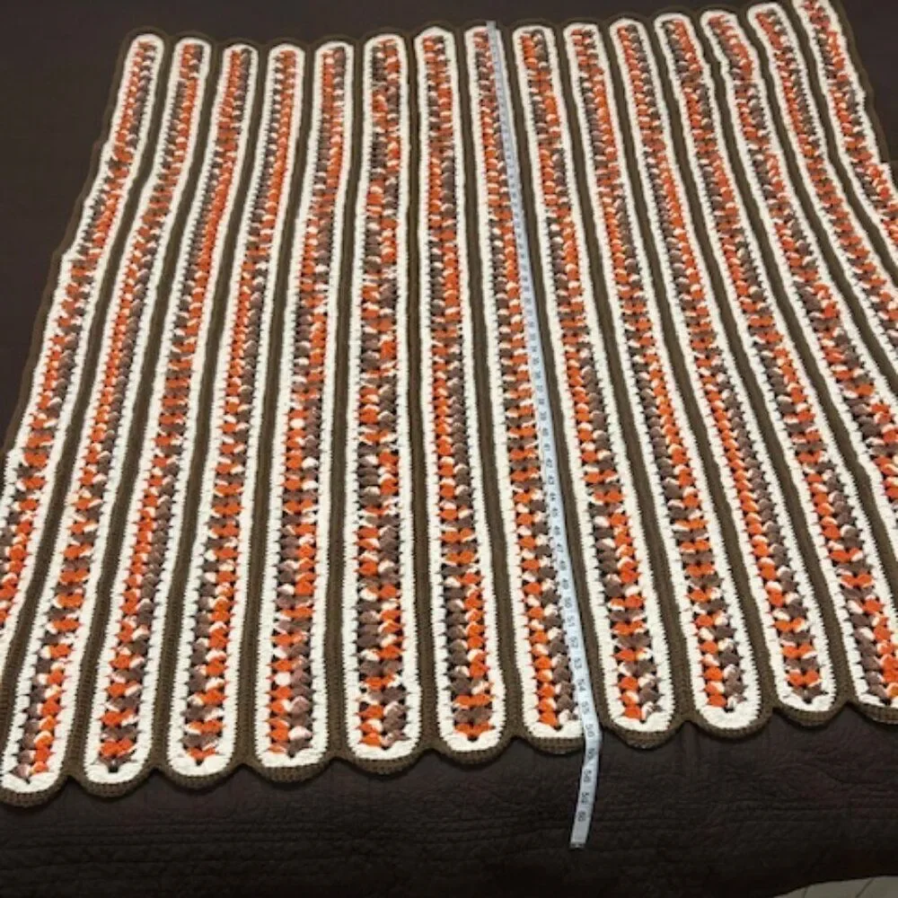 Handmade Vintage Brown/Cream/Orange scallop throw